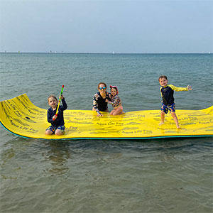 hillary knight with kids lake michigan